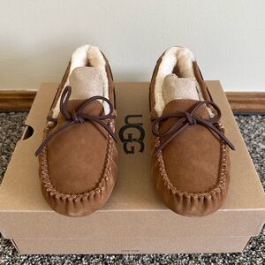 UGG Brown Suede Moccasin Slippers with Rubber Sole